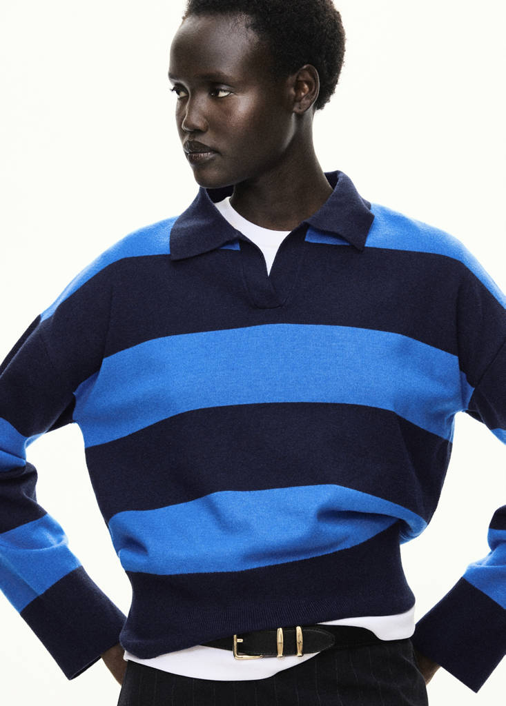 Striped polo-neck sweater — Navy
