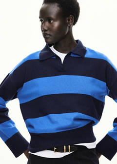 Striped polo-neck sweater — Navy 11
