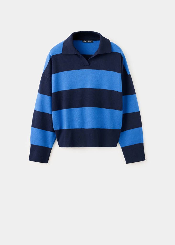 Striped polo-neck sweater — Navy