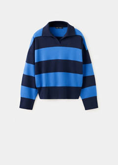 Striped polo-neck sweater — Navy 8