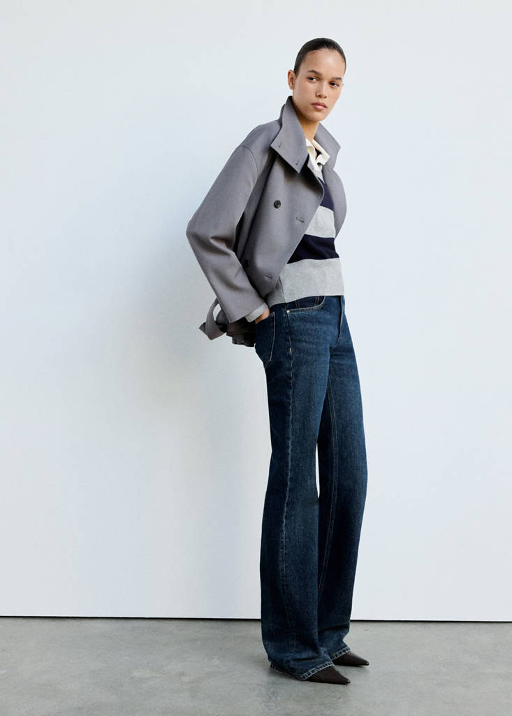 Striped polo-neck sweater — Medium Heather Grey