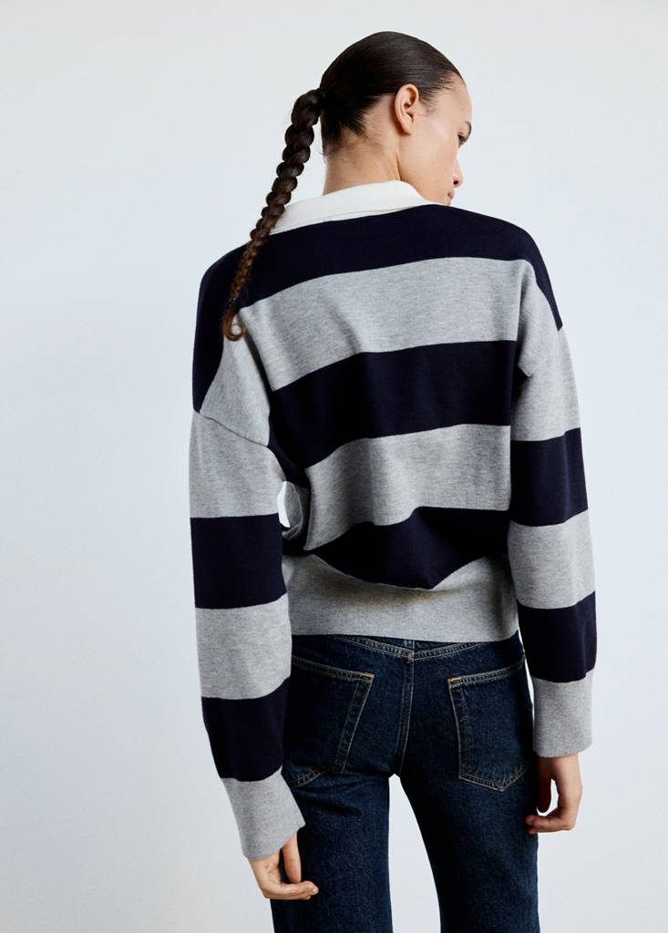 Striped polo-neck sweater — Medium Heather Grey