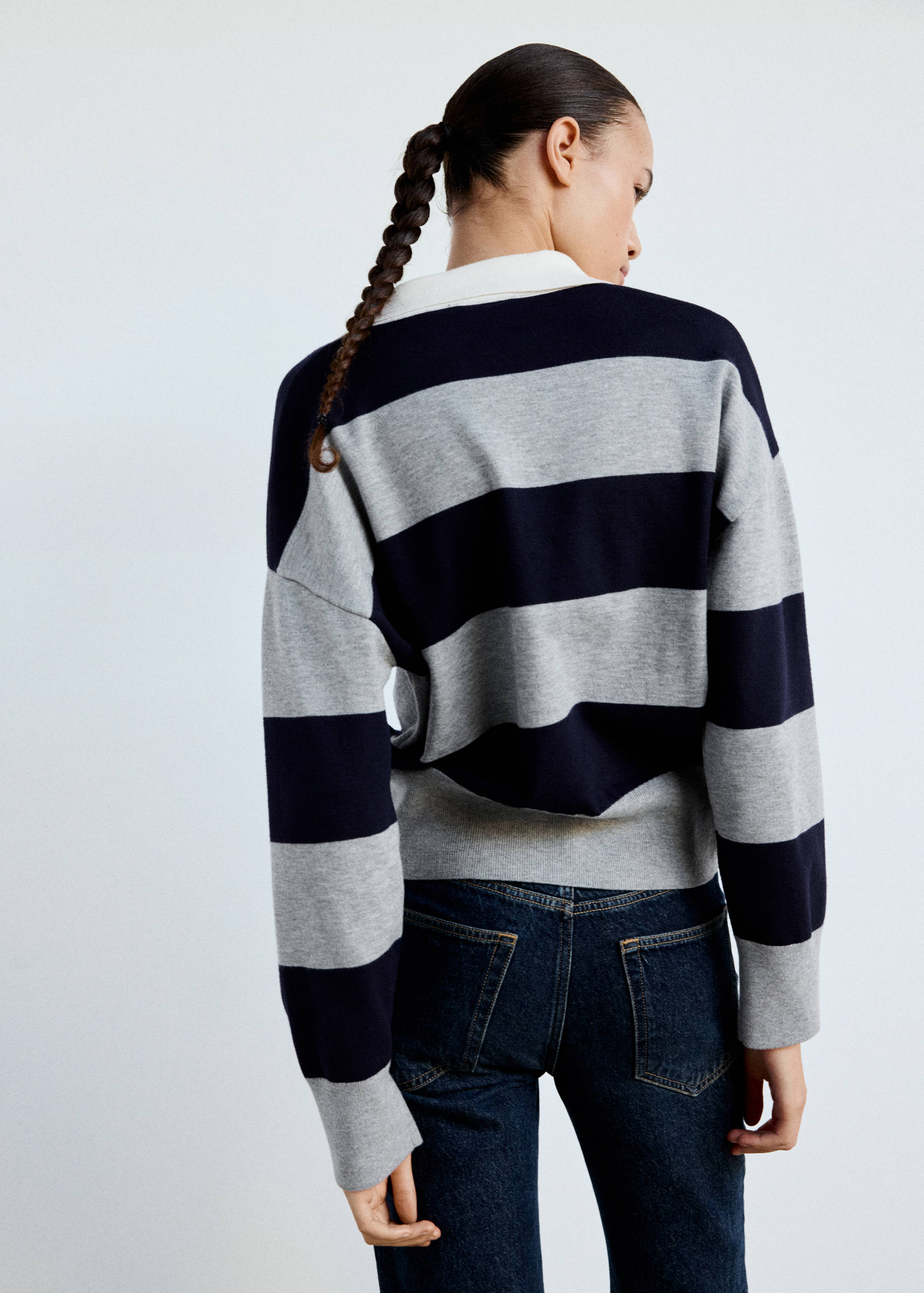 Striped polo-neck sweater - Reverse of the article