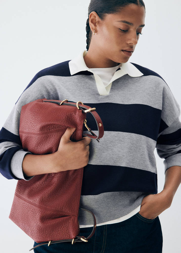 Striped polo-neck sweater — Medium Heather Grey