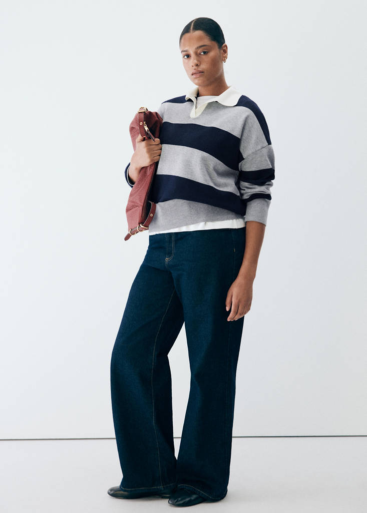 Striped polo-neck sweater — Medium Heather Grey