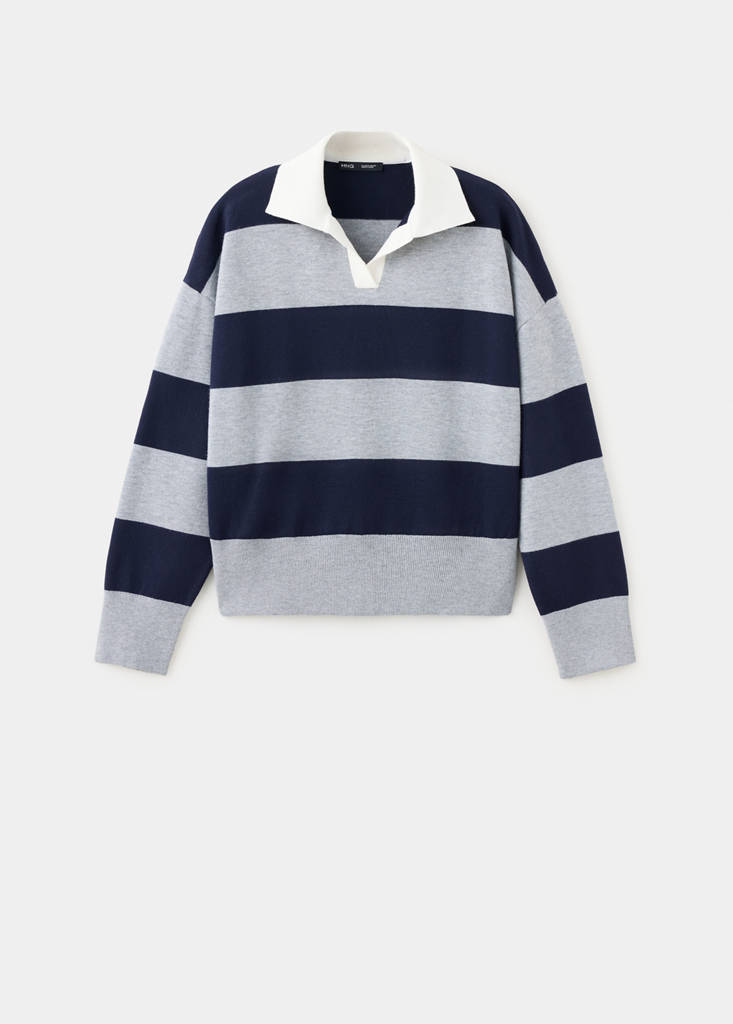 Striped polo-neck sweater — Medium Heather Grey