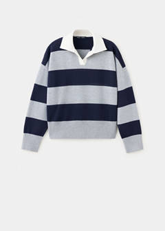 Striped polo-neck sweater — Medium Heather Grey 7