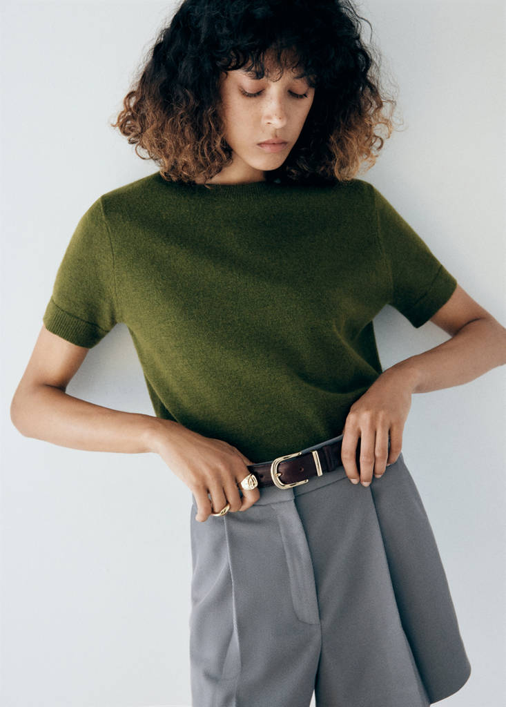 Short-sleeved knitted sweater — Green