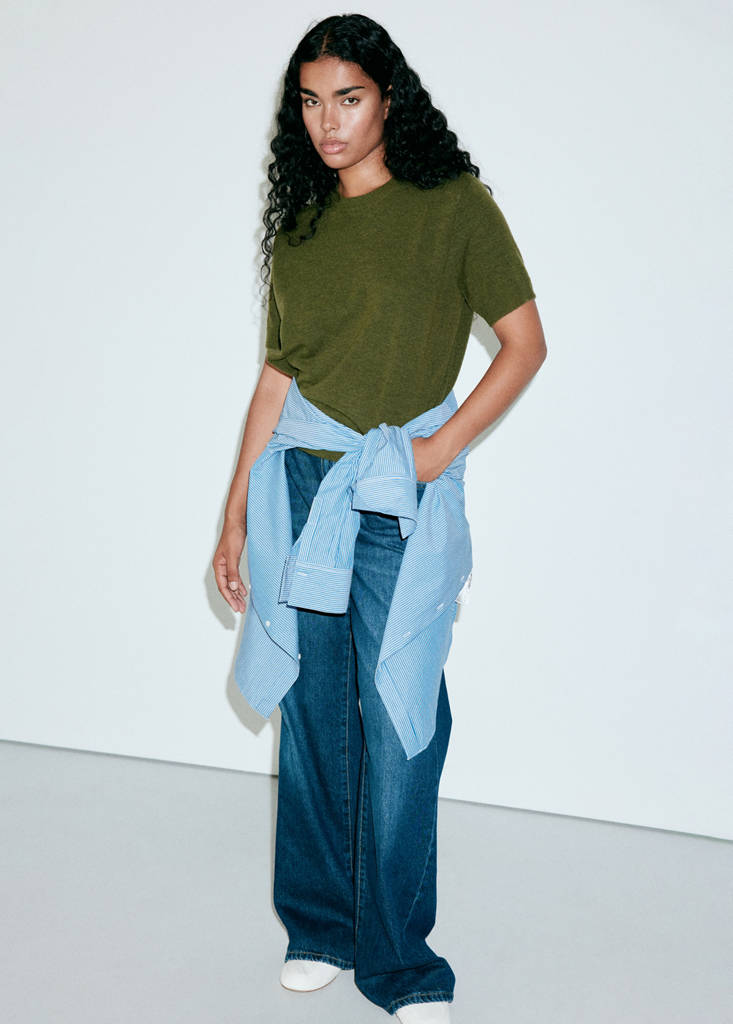 Short-sleeved knitted sweater — Green