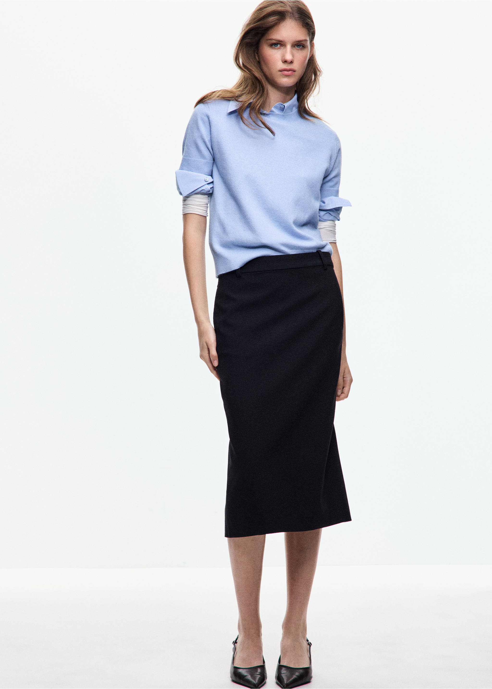 Short-sleeved knitted sweater - General plane, Sky Blue. Ref: 37005868-00.