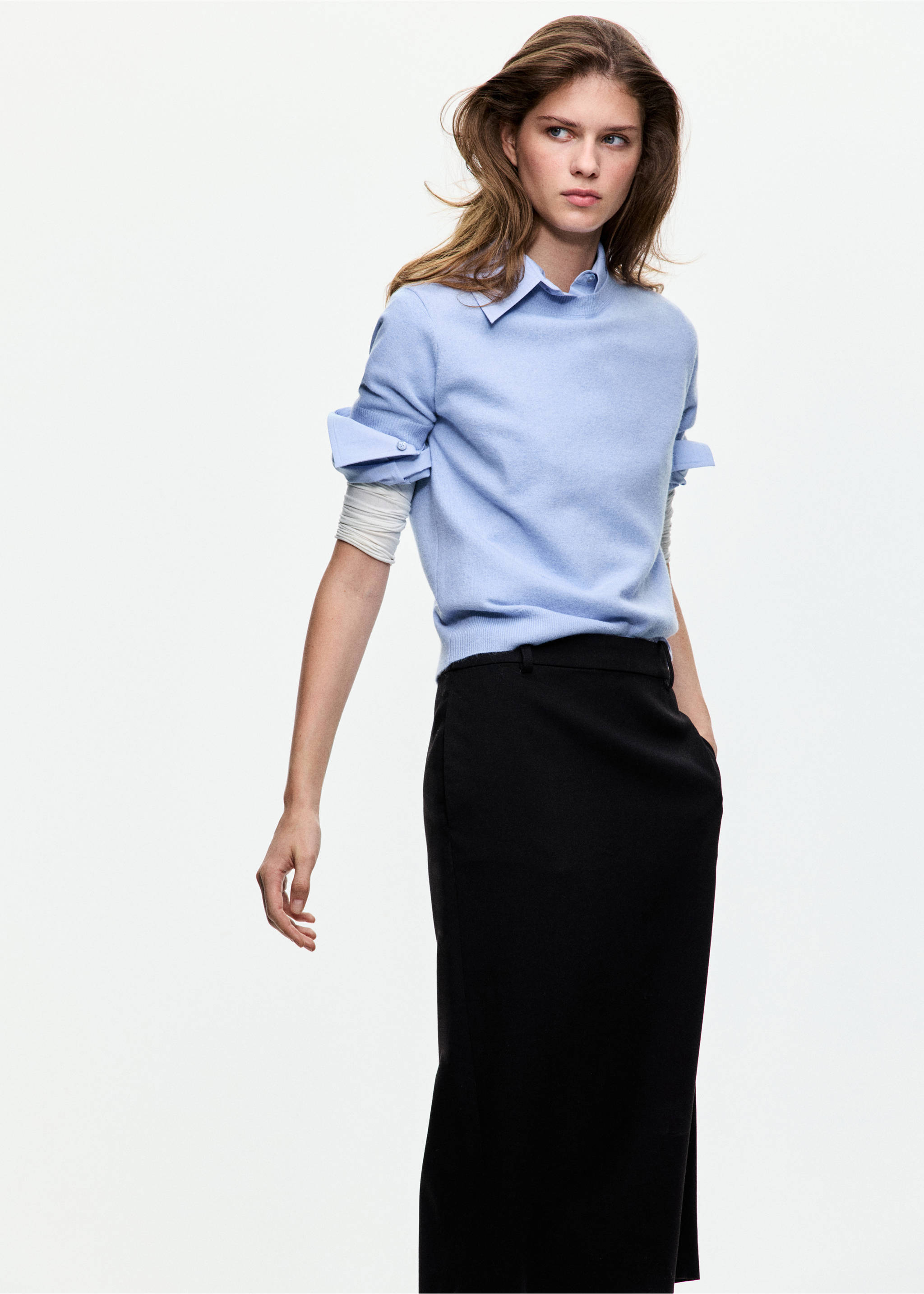 Short-sleeved knitted sweater - Medium plane, Sky Blue. Ref: 37005868-00.