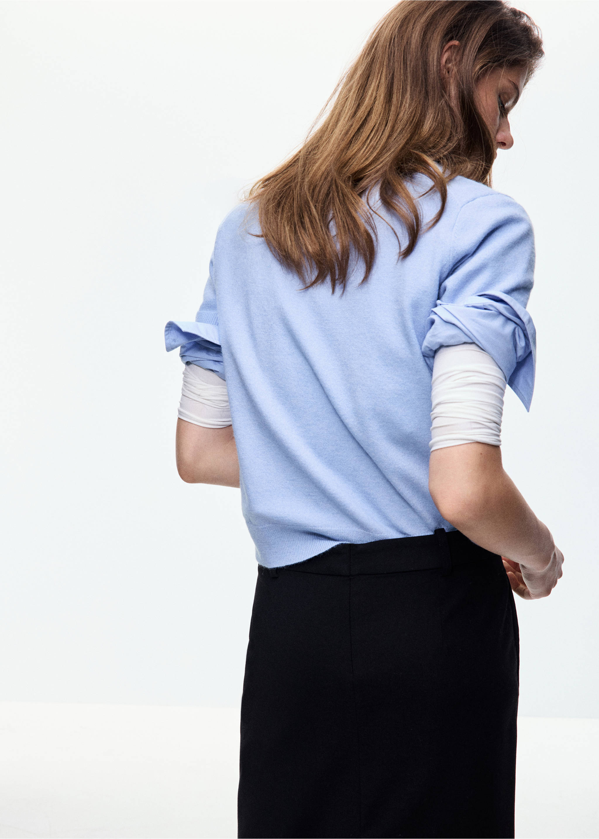 Short-sleeved knitted sweater - Reverse of the article, Sky Blue. Ref: 37005868-00.