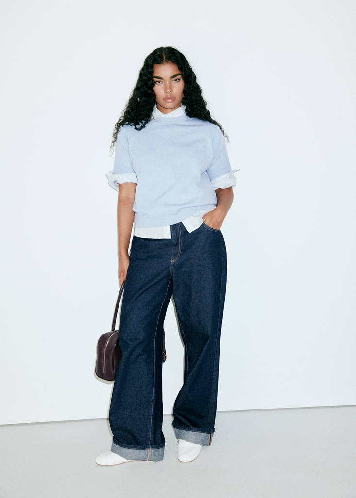 Short-sleeved knitted sweater — Sky Blue