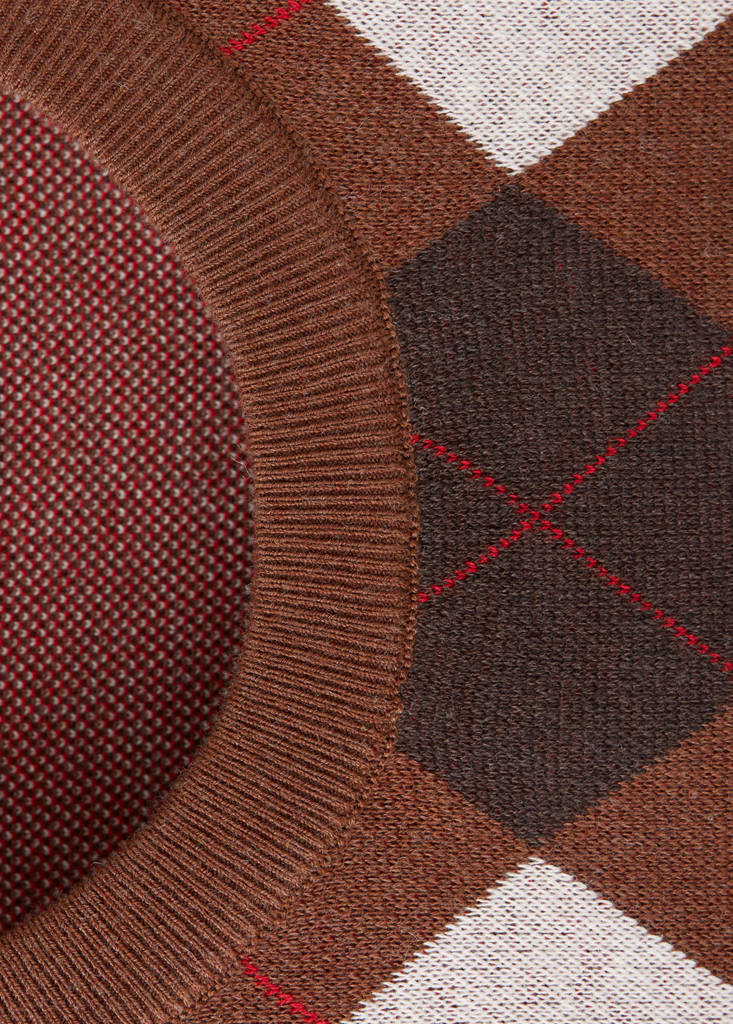 Short-sleeve diamond-pattern jumper — Brown