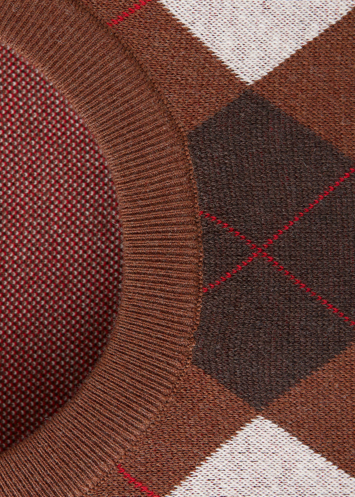 Short-sleeve diamond-pattern jumper — Brown