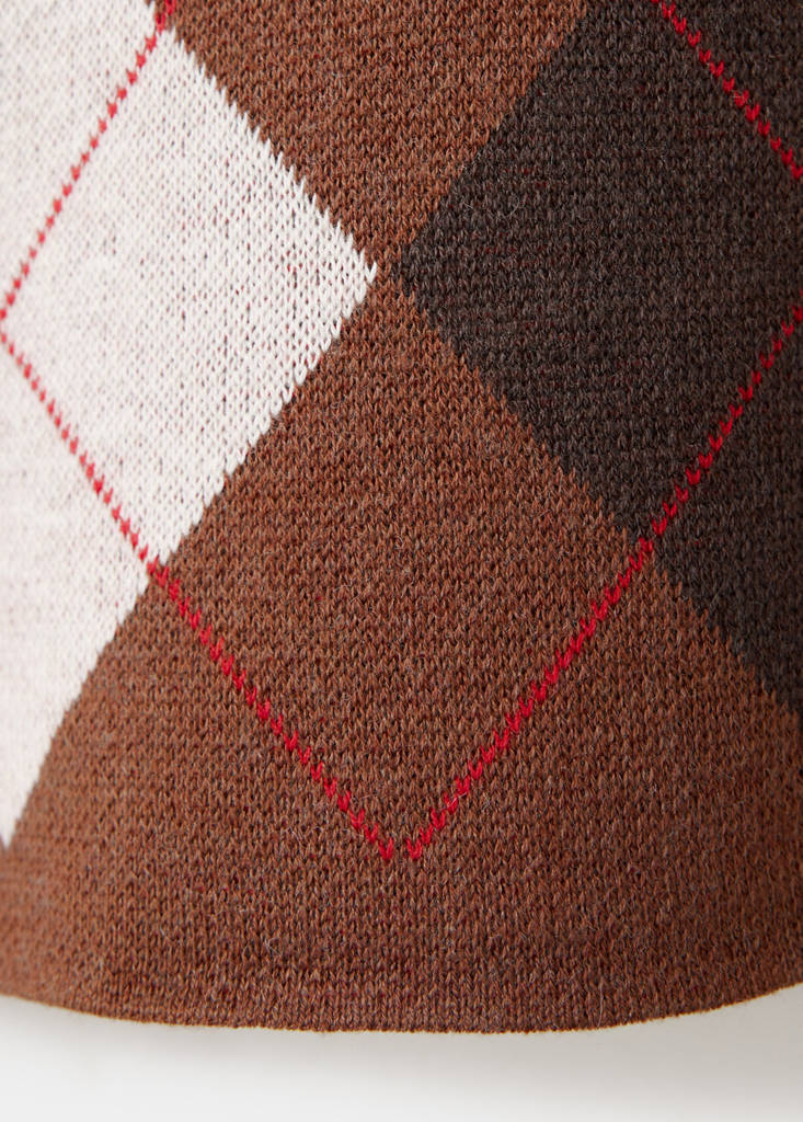 Short-sleeve diamond-pattern jumper — Brown