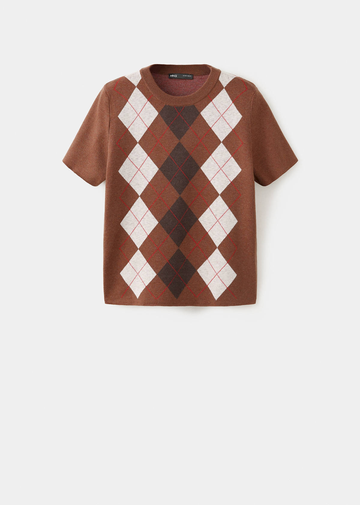 Short-sleeve diamond-pattern jumper — Brown