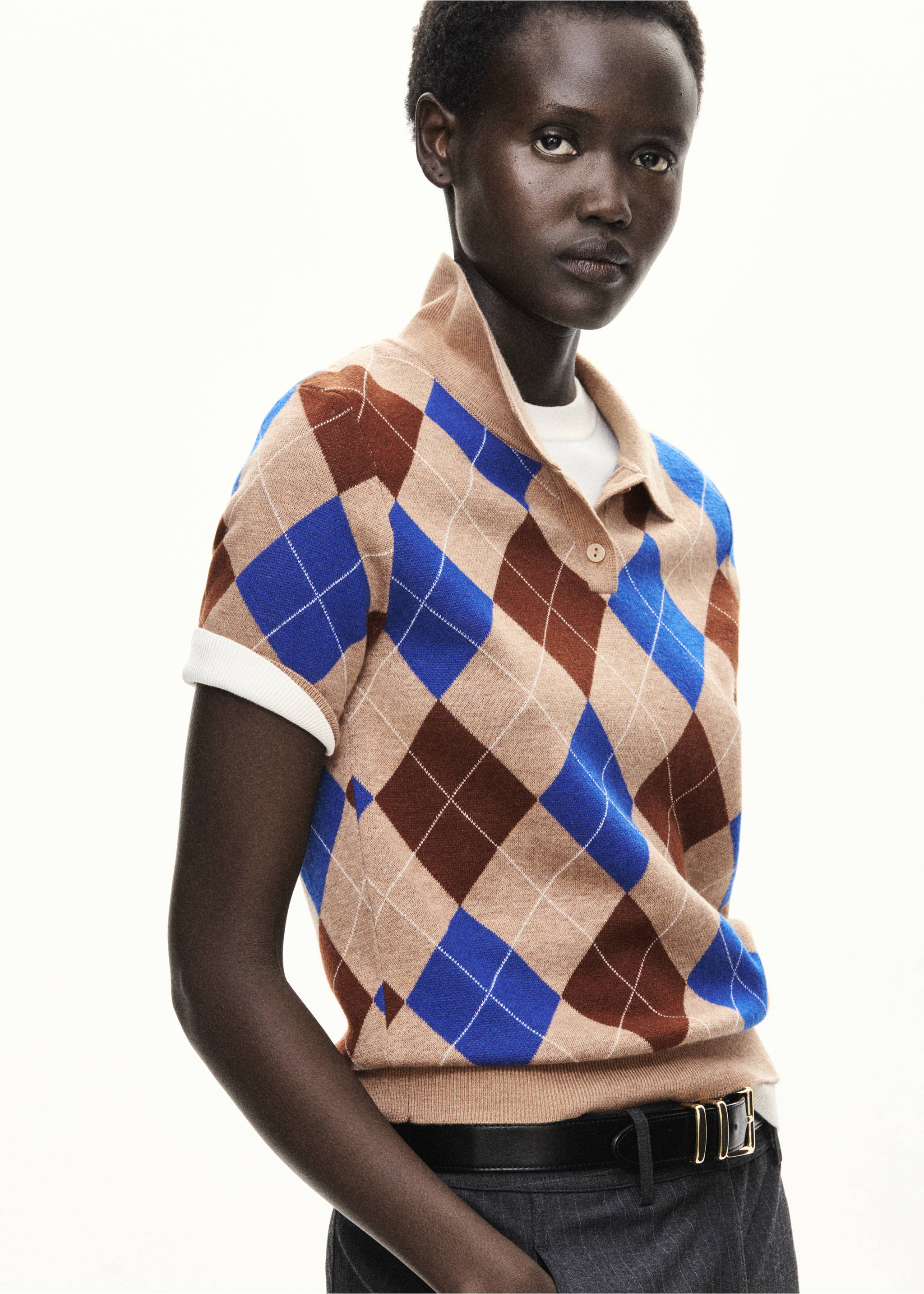 Argyle polo neck sweater - Medium plane, Medium Brown. Ref: 37005871-00.