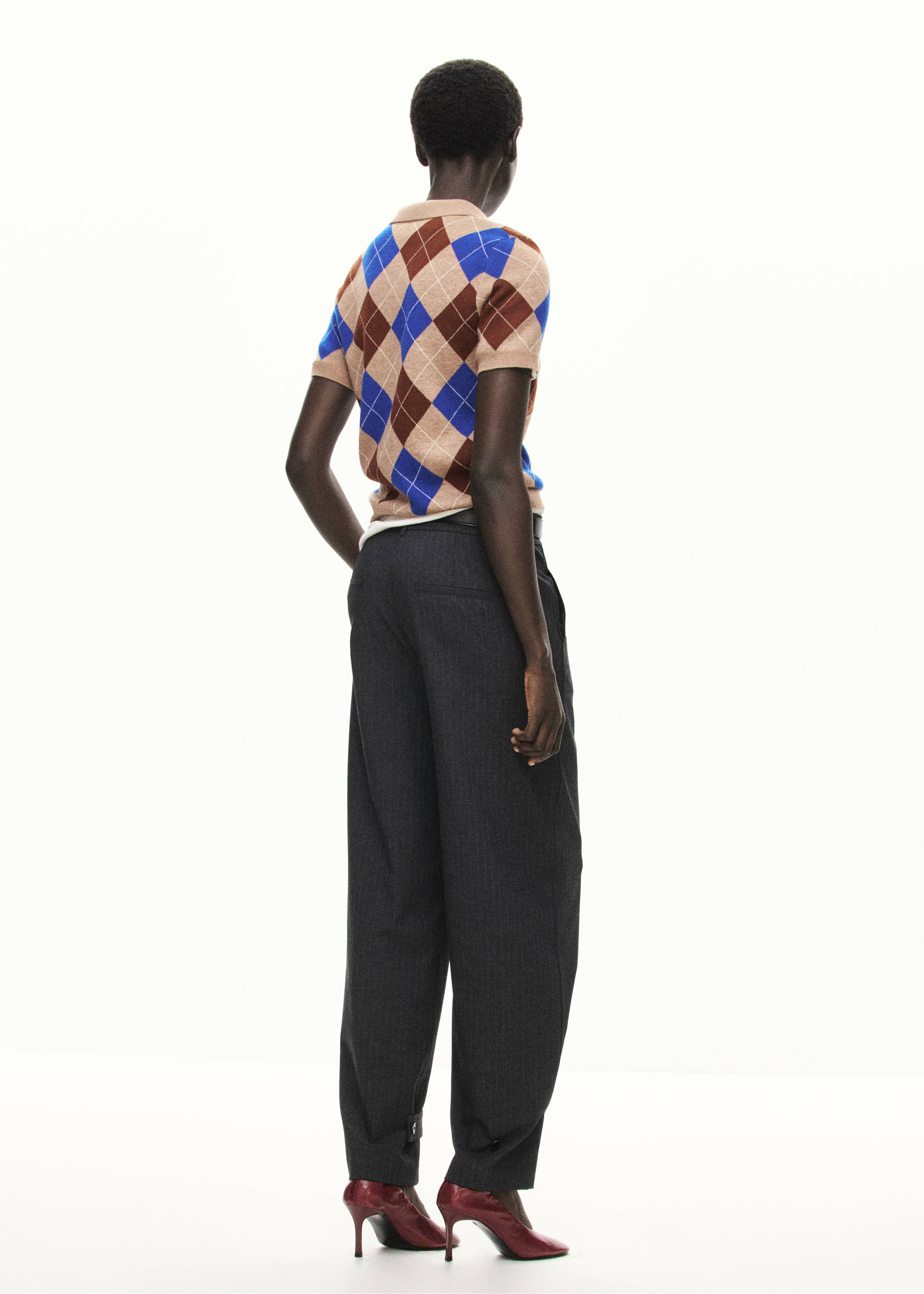Argyle polo neck sweater - Reverse of the article, Medium Brown. Ref: 37005871-00.
