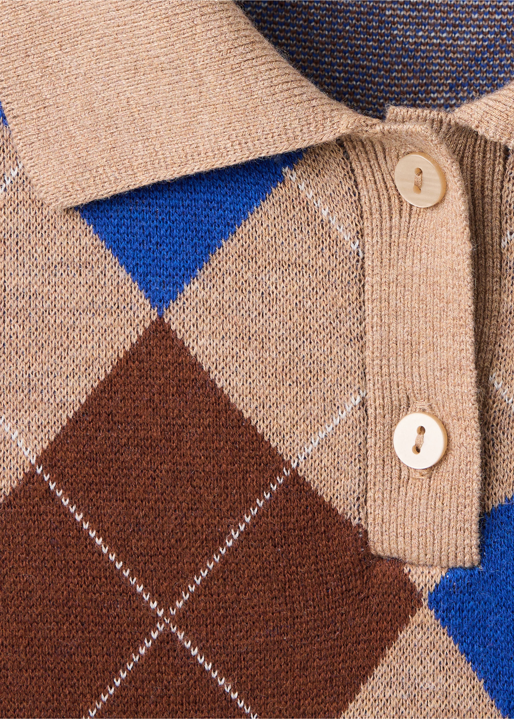 Argyle polo neck sweater - Details of the article 8, Medium Brown. Ref: 37005871-00.
