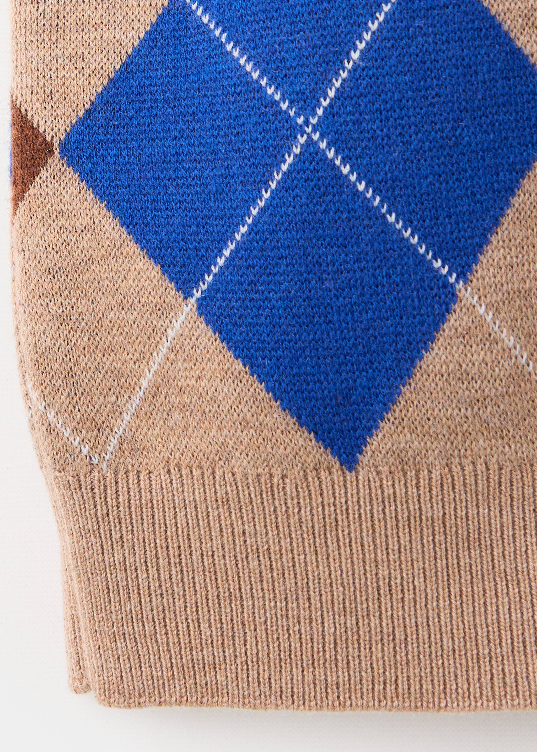 Argyle polo neck sweater - Details of the article 0, Medium Brown. Ref: 37005871-00.
