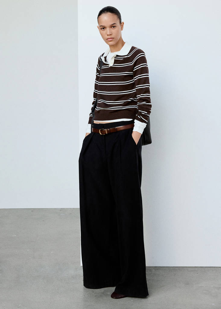 Striped polo-neck sweater — Chocolate