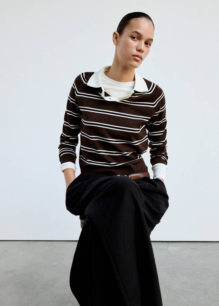 Striped polo-neck sweater — Chocolate