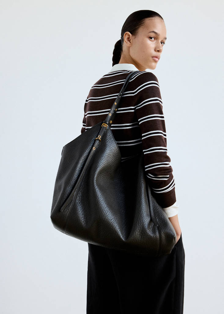 Striped polo-neck sweater — Chocolate