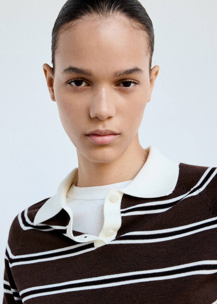 Striped polo-neck sweater — Chocolate