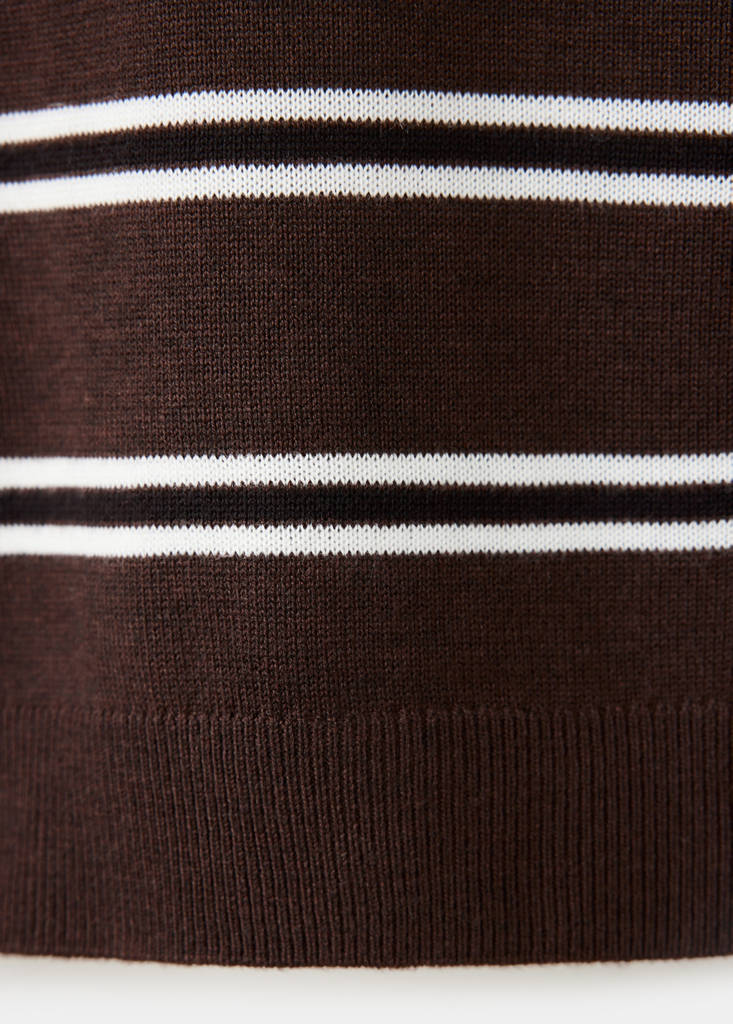 Striped polo-neck sweater — Chocolate