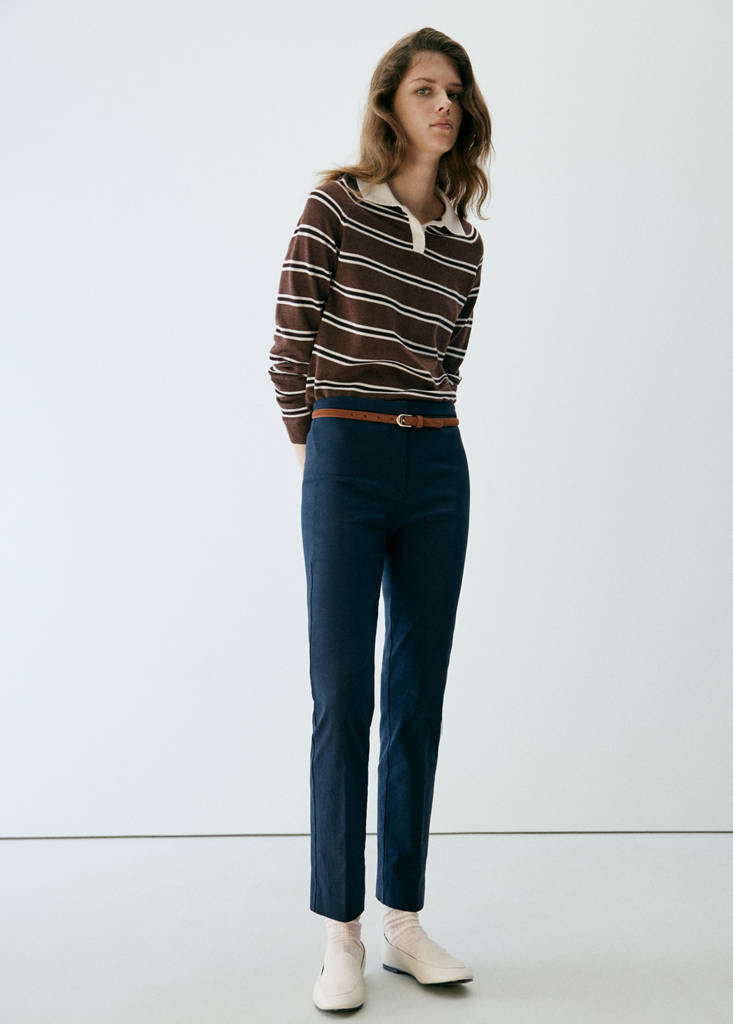 Striped polo-neck sweater — Chocolate