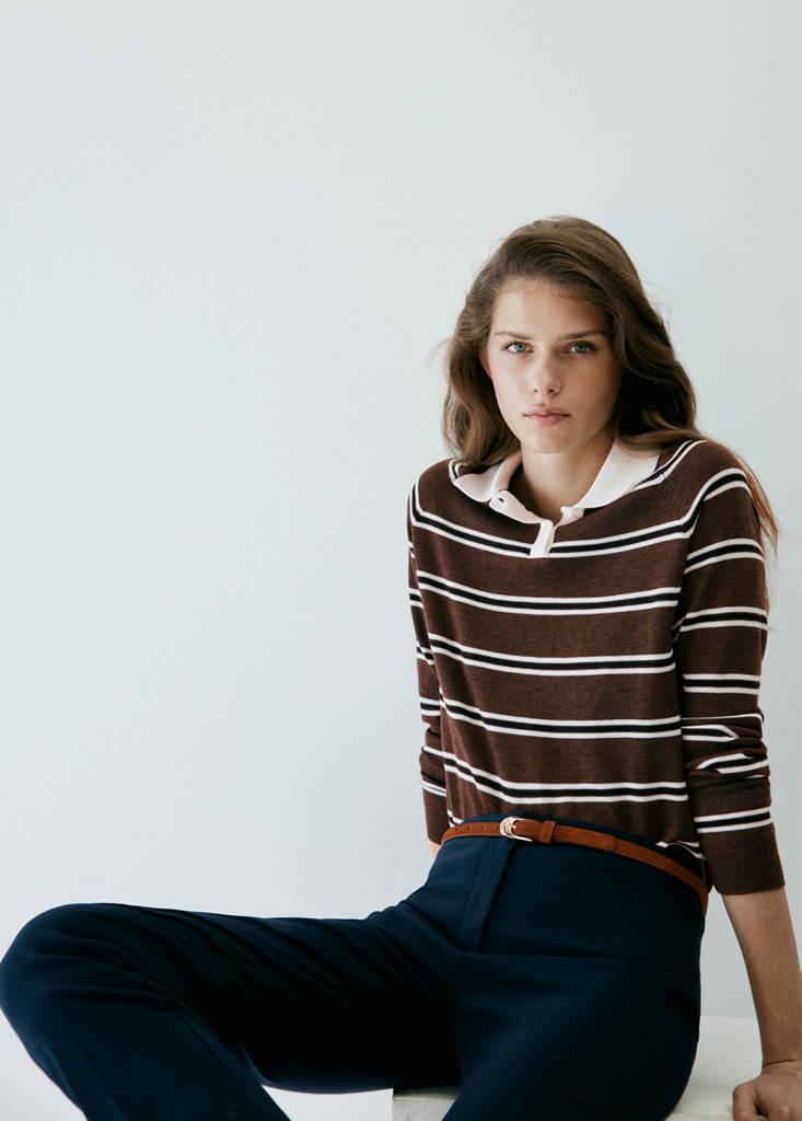 Striped polo-neck sweater — Chocolate