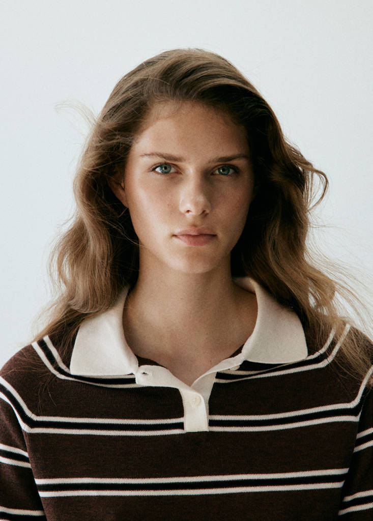 Striped polo-neck sweater — Chocolate