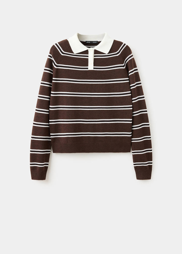 Striped polo-neck sweater — Chocolate