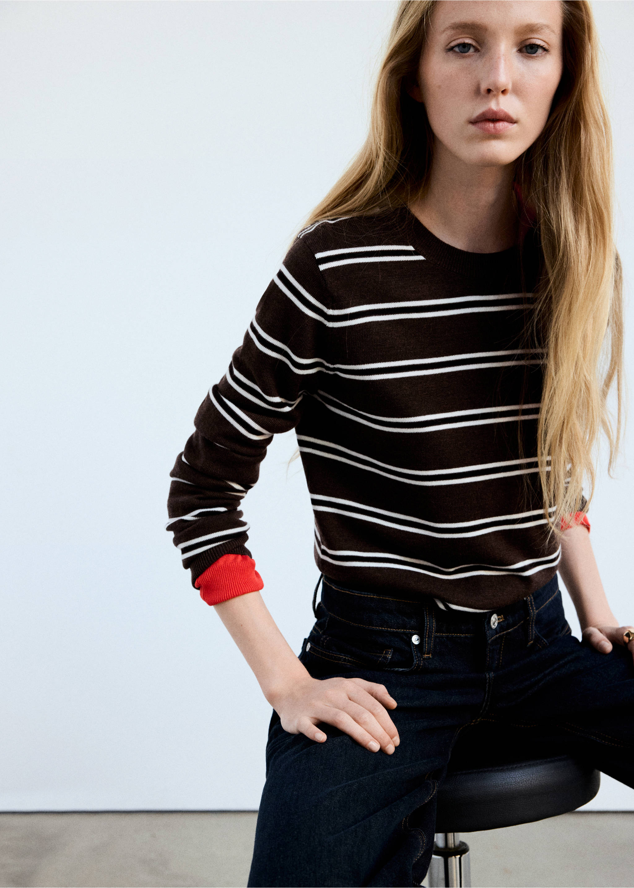 Striped knit jumper - Medium plane, Chocolate. Ref: 37005873-00.