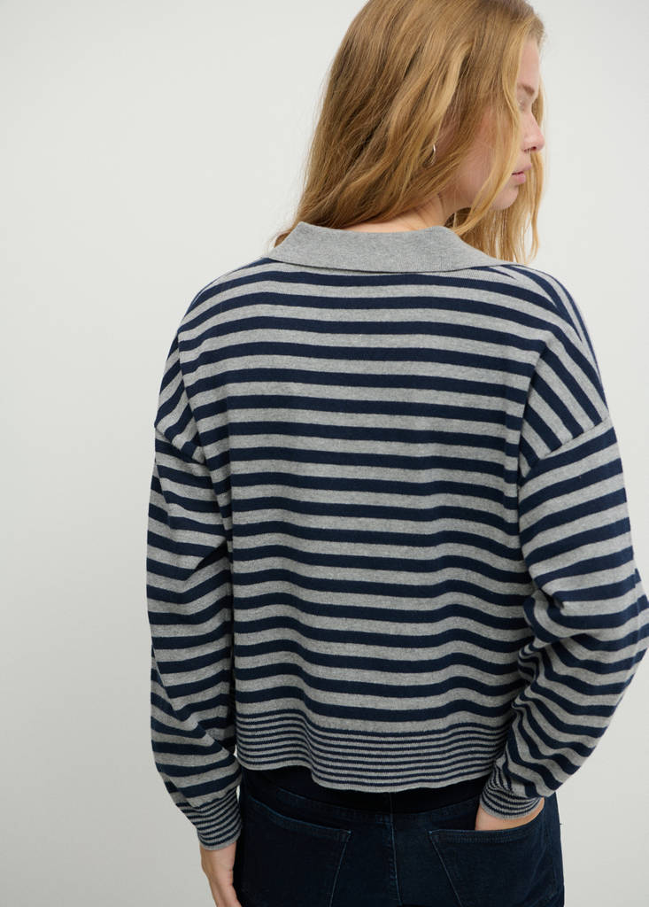 Striped polo neck sweater — Dark Navy