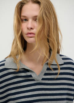 Striped polo neck sweater — Dark Navy 3
