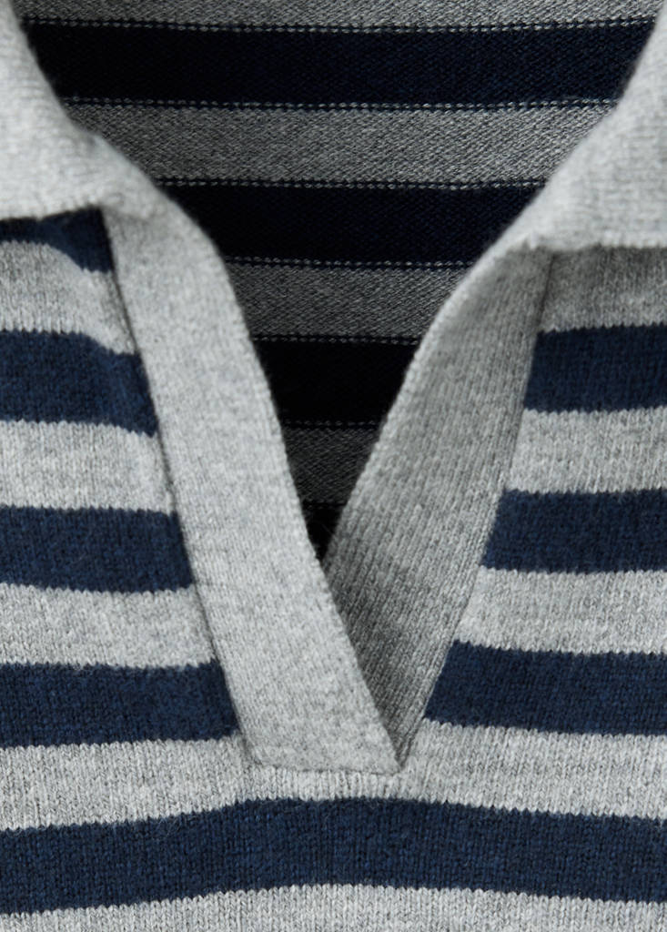 Striped polo neck sweater — Dark Navy