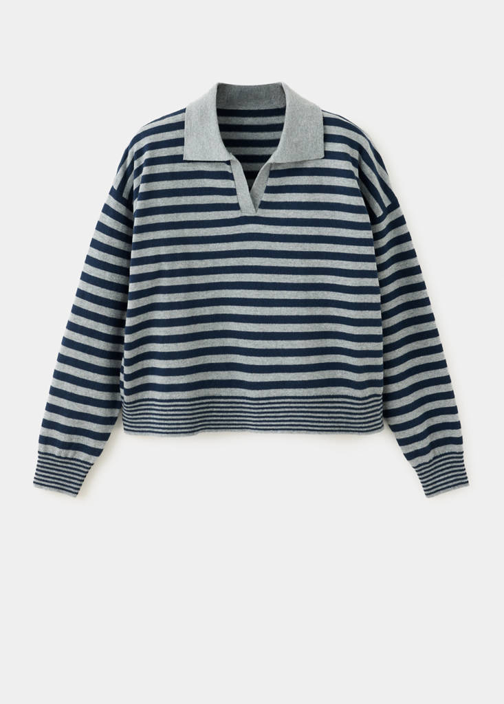 Striped polo neck sweater — Dark Navy