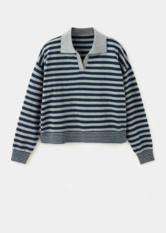 Striped polo neck sweater — Dark Navy 5