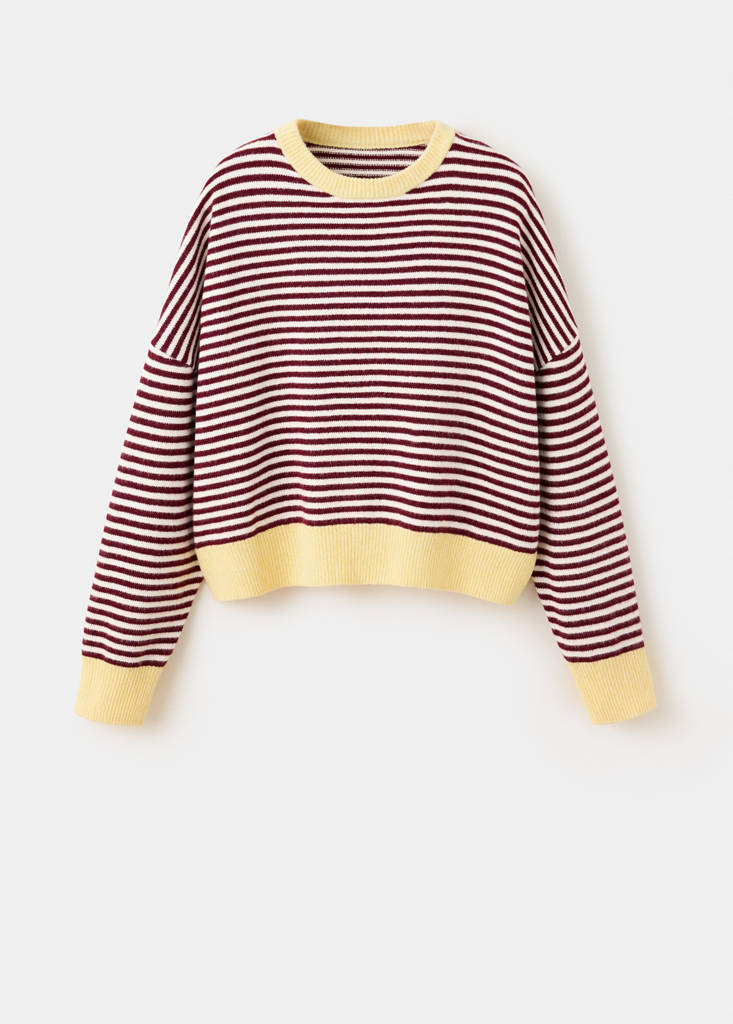 Mango Pull-over À Rayures Contrastantes In Bordeaux