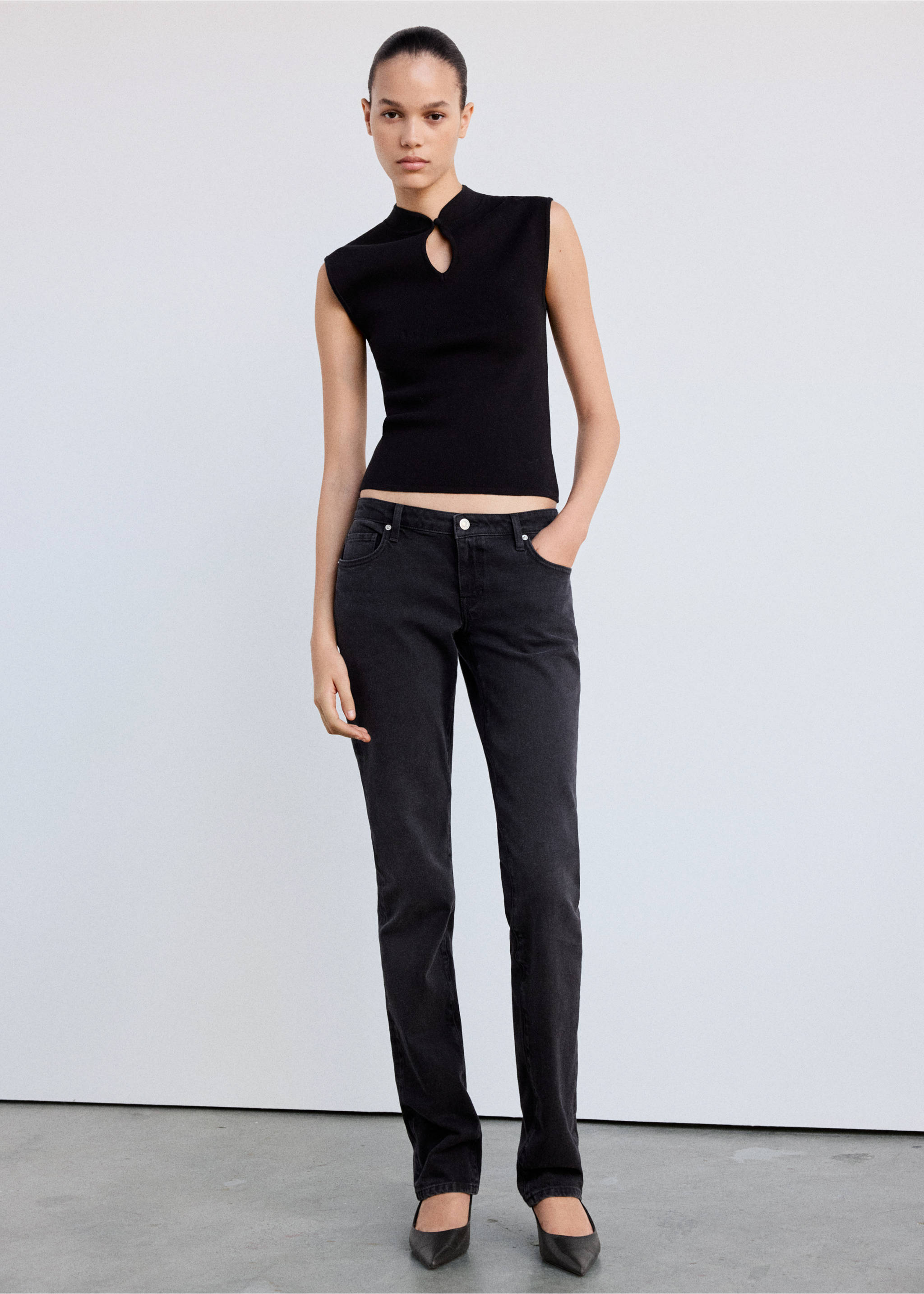 Perkins-neck sweater with cut-out - General plane, Black. Ref: 37005876-00.