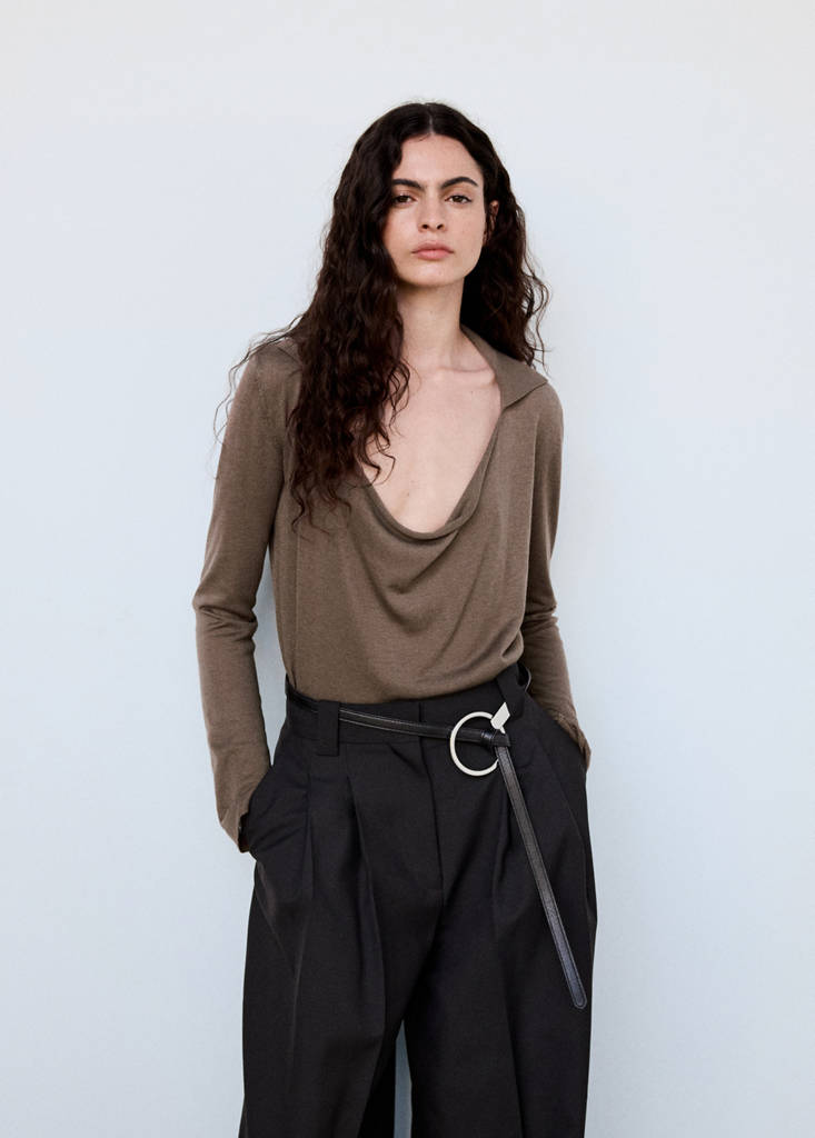 Lyocell jersey with draped neckline — Medium Brown
