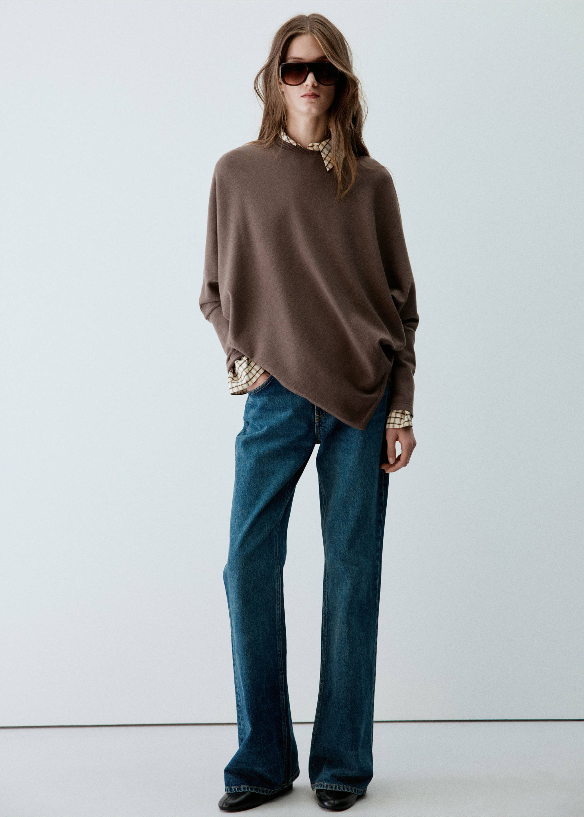 Asymmetric hem sweater - General plane, Chocolate. Ref: 37005879-00.
