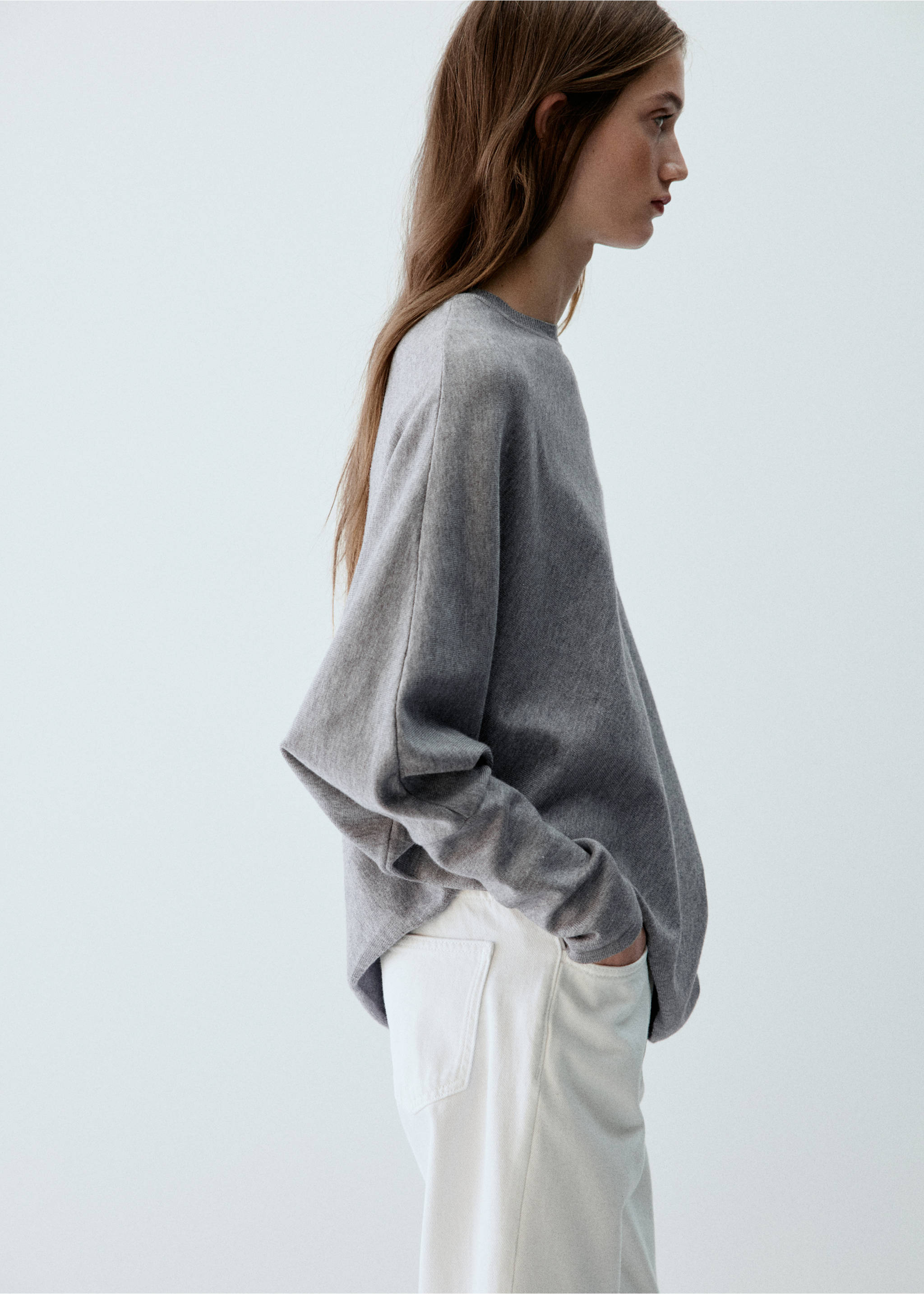 Asymmetric hem sweater - Medium plane, Medium Heather Grey. Ref: 37005879-00.