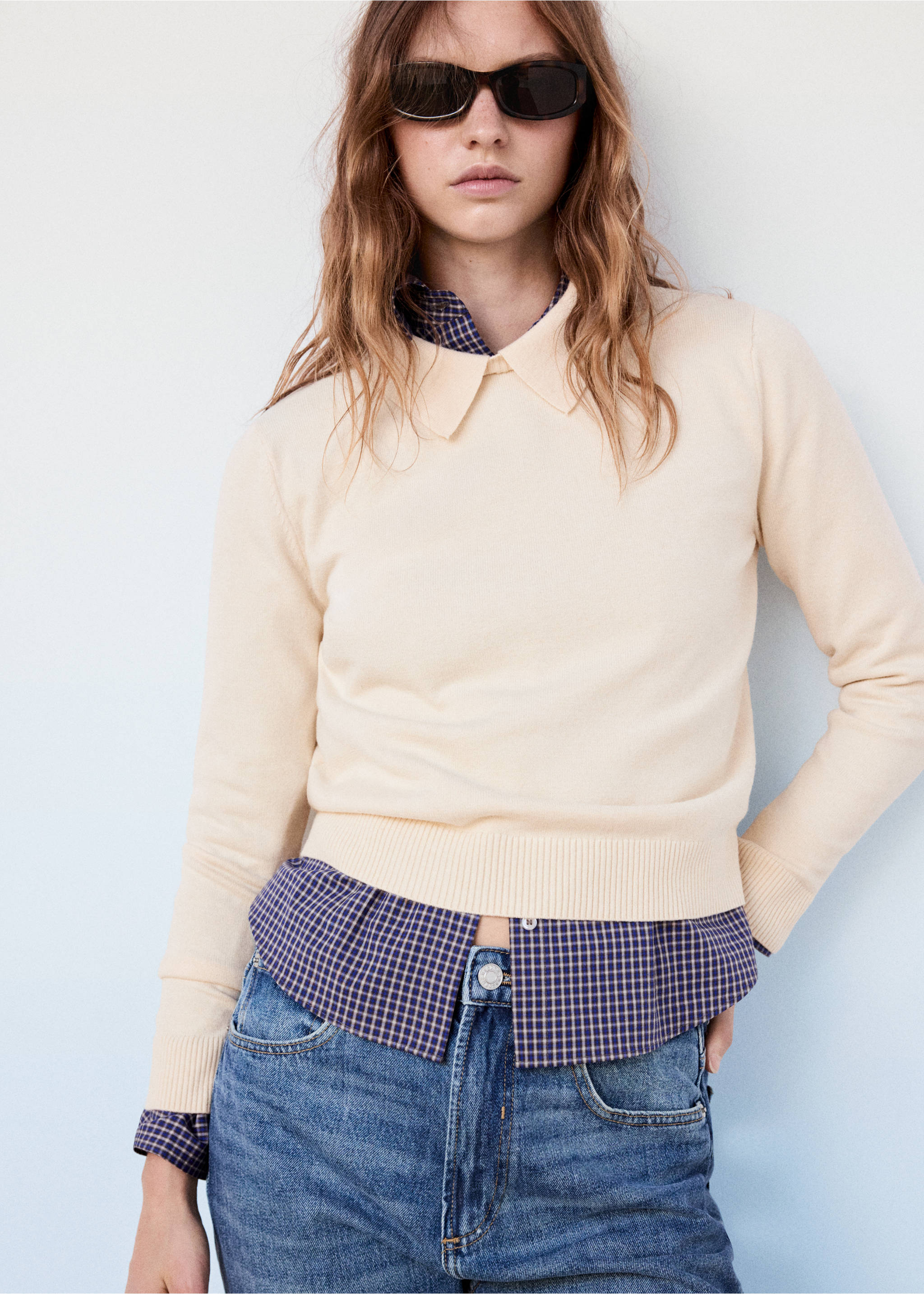 Jersey recto cuello polo - Plano medio, Crudo. Ref: 37005880-00.