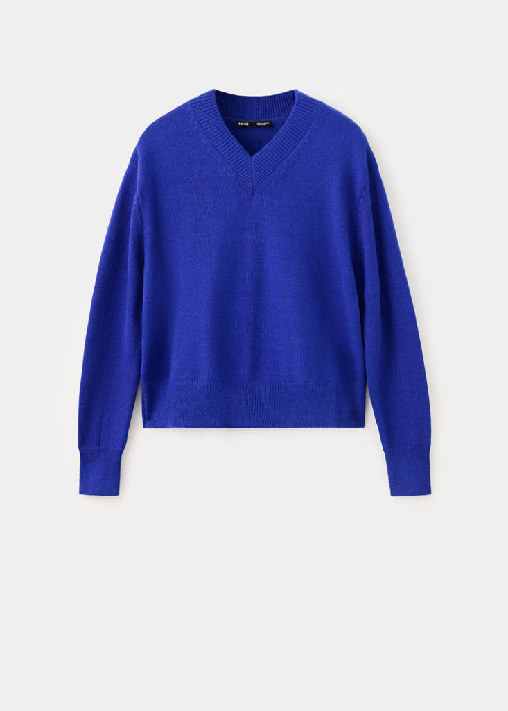 V-neck knit sweater — Vibrant blue