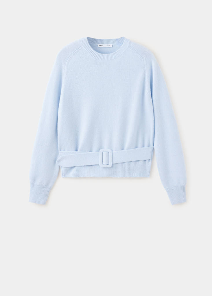 Sweter z dzianiny z paskiem i klamrą błękitny - Kobieta - XL - MANGO