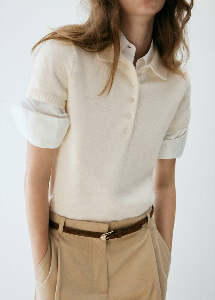 Knitted polo-neck sweater — Ecru