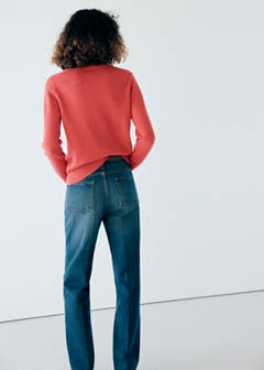 Round-neck knitted sweater — Coral Red 3